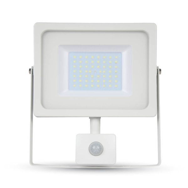 LED reflektor so senzorom - 50W Premium, 4250lm, Teplá biela, biely