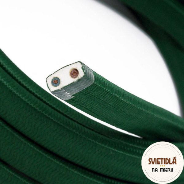 Textilný elektrický kábel pre Svetelné reťaze potiahnutý hodvábnou textíliou v tmavo zelenej farbe