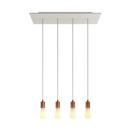 4-svetelné závesné svietidlo so 675 mm obdĺžnikovou rozetou WHITE : SATIN COPPER