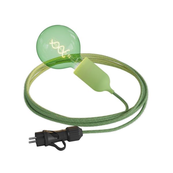 Svietidlo do exteriéru s pastelovou zelenou objímkou IP65 so zástrčkou IP44, zelený 5m kábel
