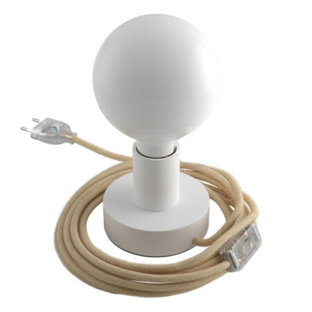 Stolová biela drevená lampa Wood z prírodného dreva s jutovým káblom
