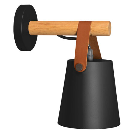 Retro nástenná lampa s remeňom v čiernej farbe