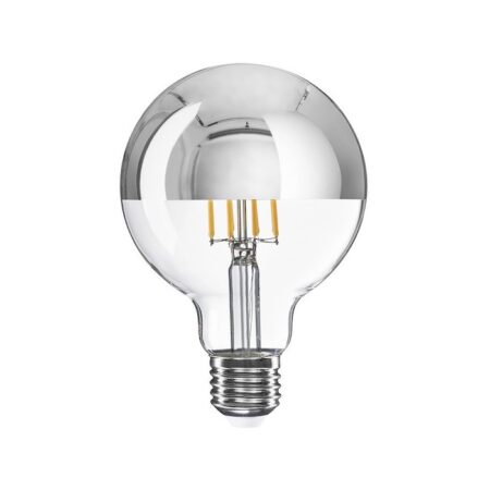 LED strieborná žiarovka zrkadlová 7W, E27, 650lm, G95, Stmievateľná