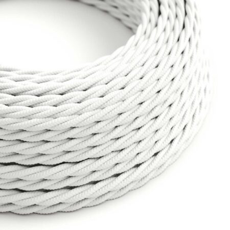 Kábel trojžilový skrútený v podobe textilnej šnúry v bielej farbe, umelý hodváb, 3 x 0.75mm, 1 meter