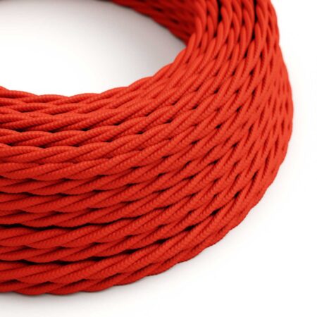 Kábel trojžilový skrútený v podobe textilnej šnúry v červenej farbe, umelý hodváb, 3 x 0.75mm, 1 meter